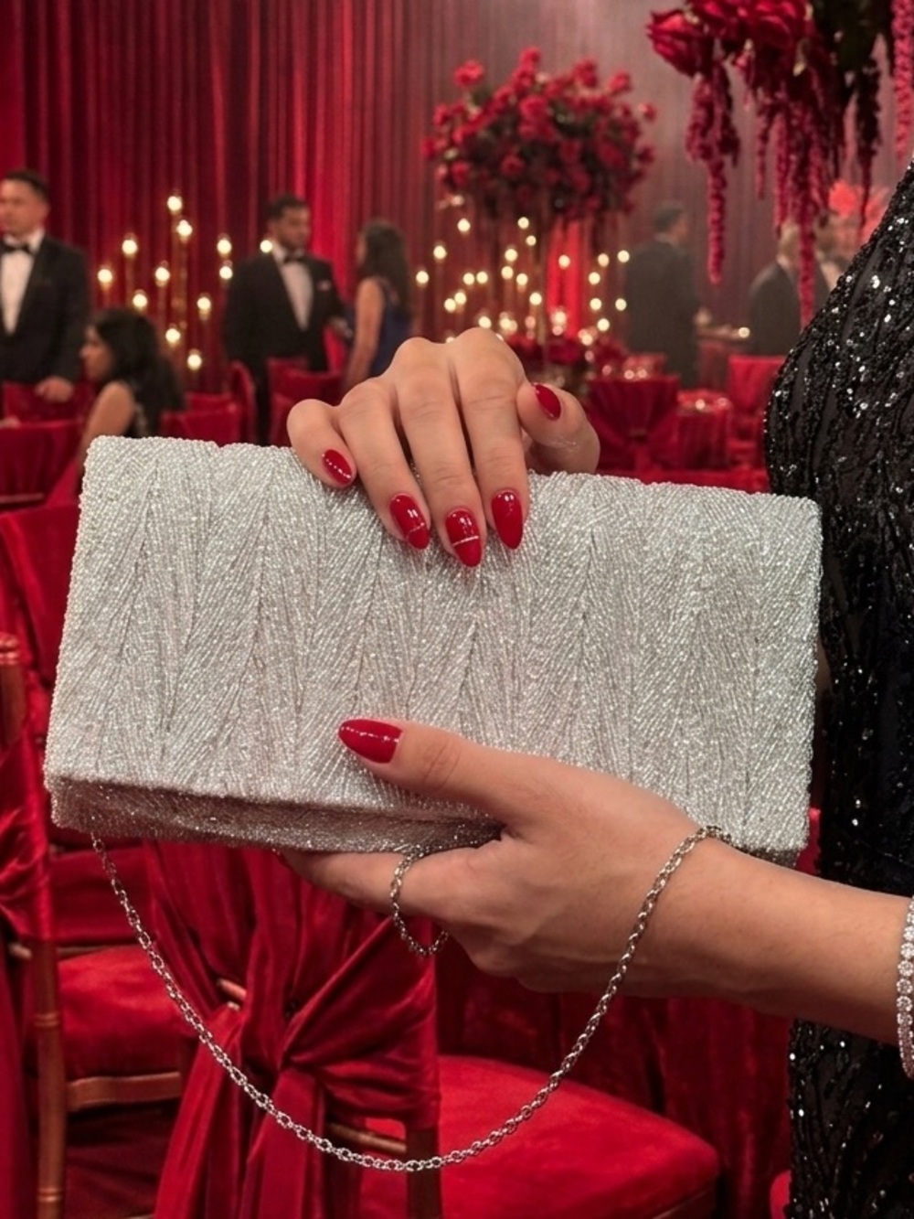 Blush Evening Silver Shimmer Clutch